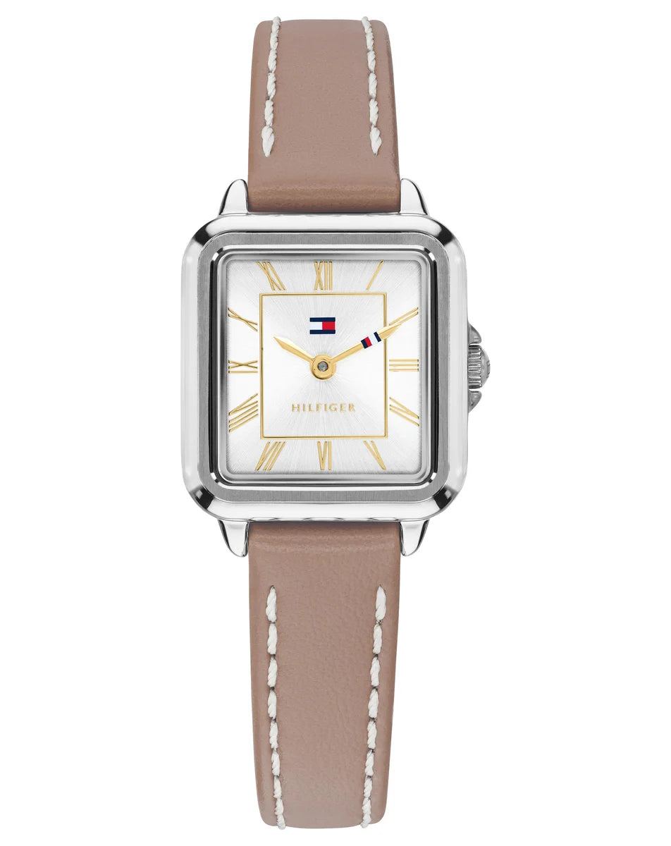 24mm stainless steel case/Grey Leather strap/White dial