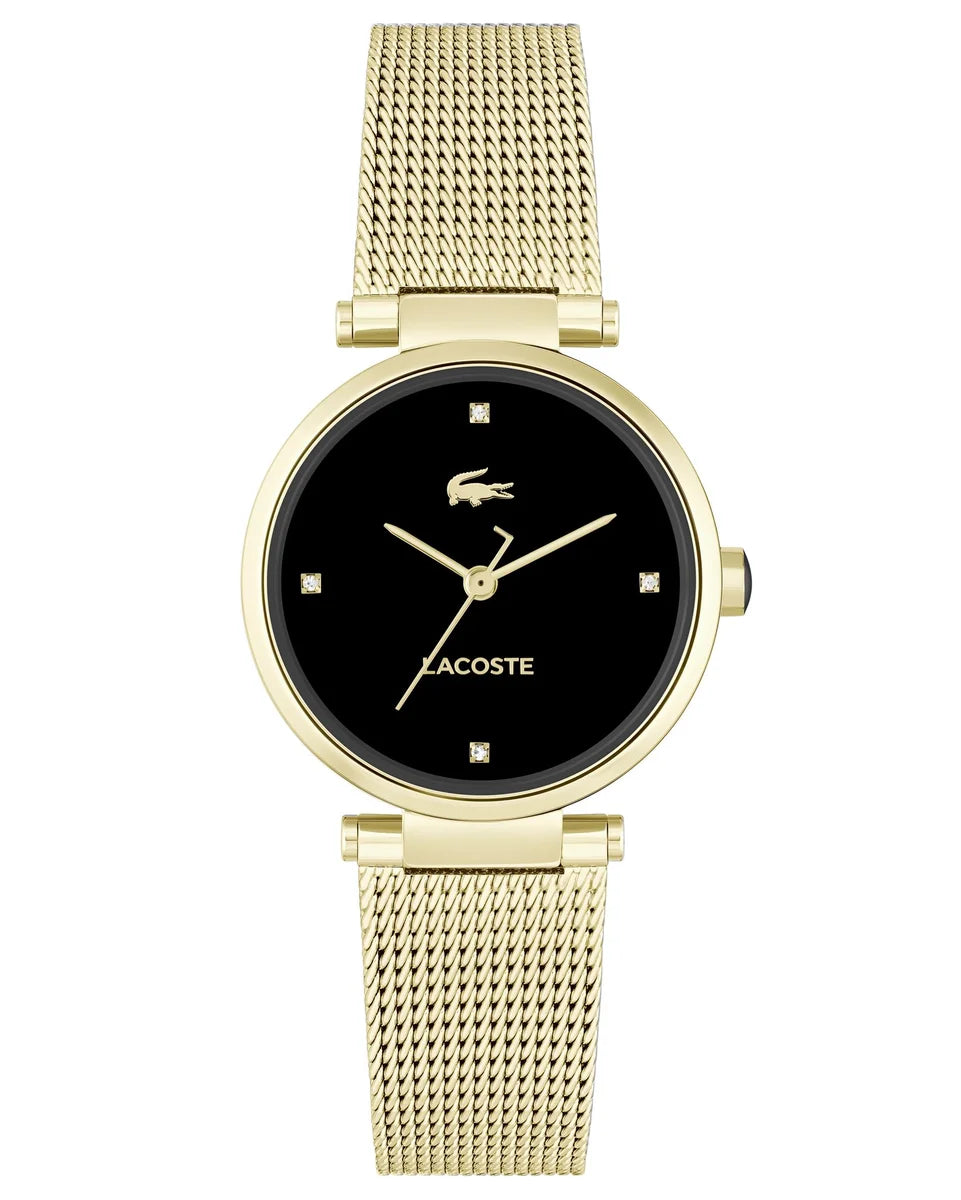 Gold IP Case & Mesh Bracelet/Black Dial with 4 diamond Markers