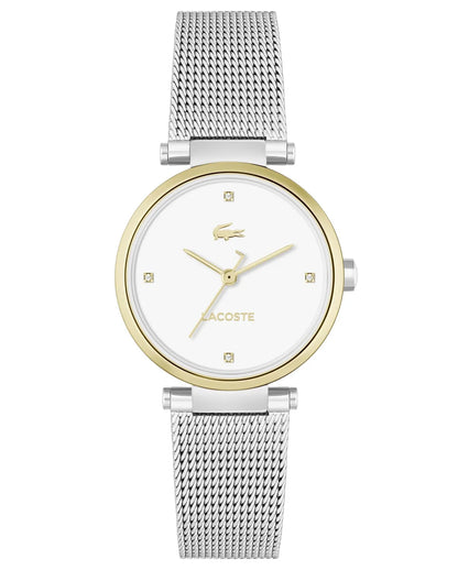 Gold IP Case & SS Mesh Bracelet/White Dial with 4 diamond Markers
