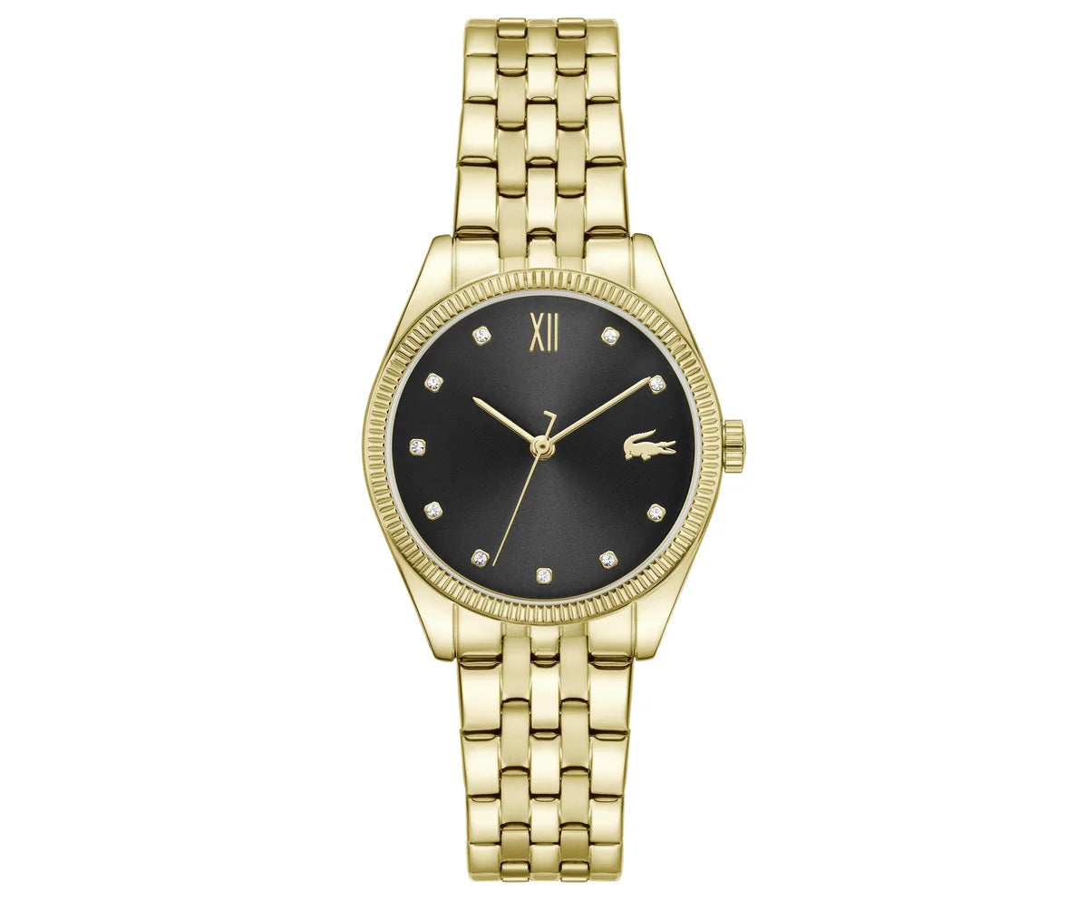 30mm Yellow Gold IP Case and Bracelet/Black Dial w/ Crystal Indexes