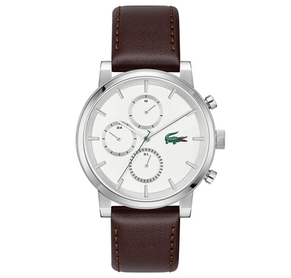 Stainless Steel Case/Brown Leather Strap/White multi function Dial
