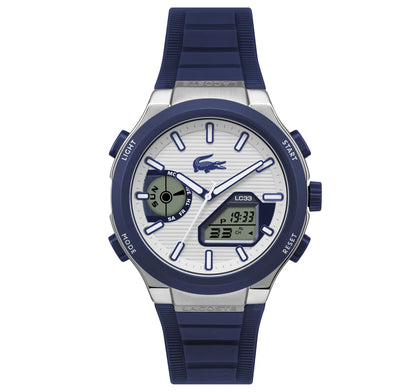45mm SS Case with Silver Dial/Navy Blue Silicone Strap/Analog-Digital Watch
