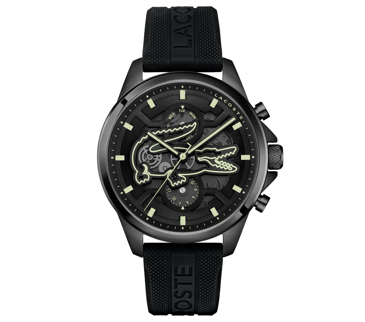 43mm Black IP Case Black Skeleton Dial/Black Silicone Strap