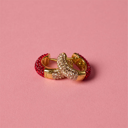 Hillberg & Berk Red Velvet and Soft Gold Sparkle Reversible Hoop Earrings