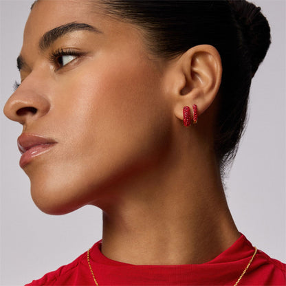Hillberg & Berk Red Velvet and Soft Gold Sparkle Reversible Hoop Earrings