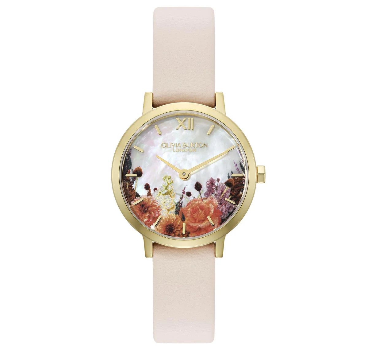 GP Case/Trench Coat Leather Strap/White MOP dial w/ orange florals