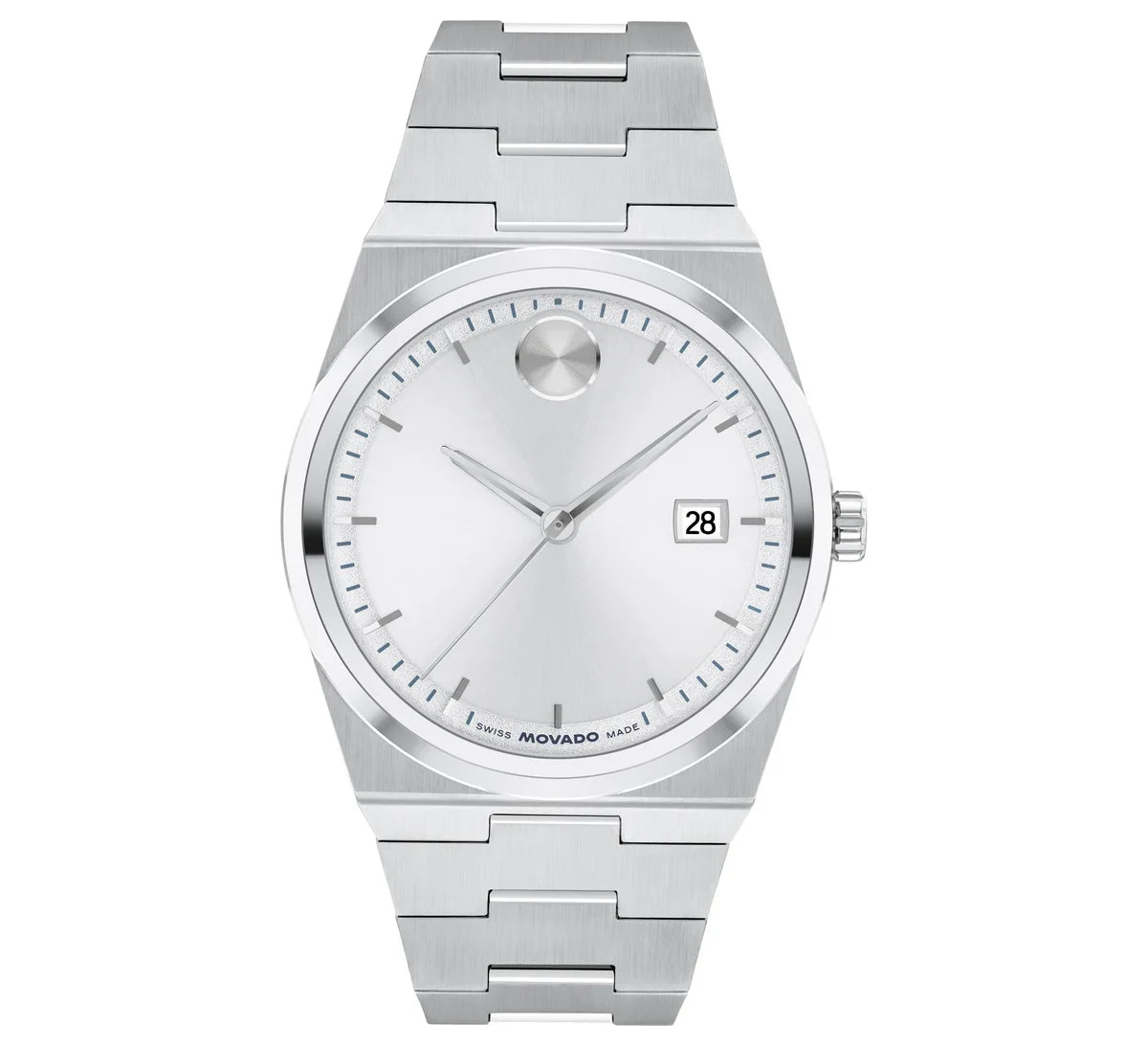 Stainless steel case and bracelet with white sunray dial