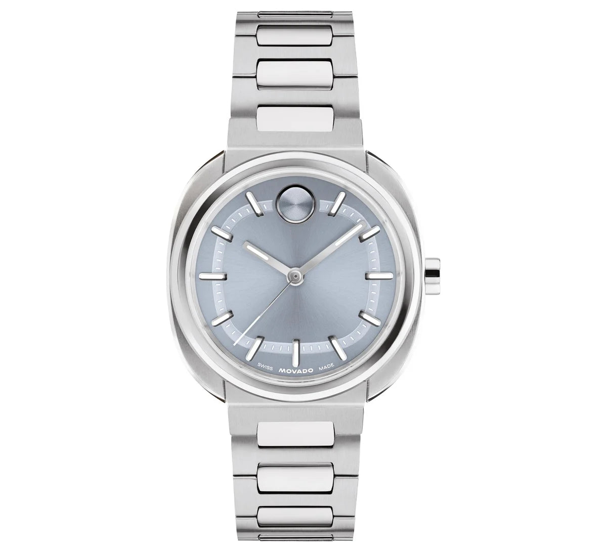 Stainless Steel cushion case and bracelet with light blue sunray dial
