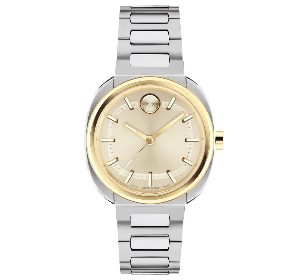 Stainless Steel cushion case and bracelet with a creamy white sunray dial