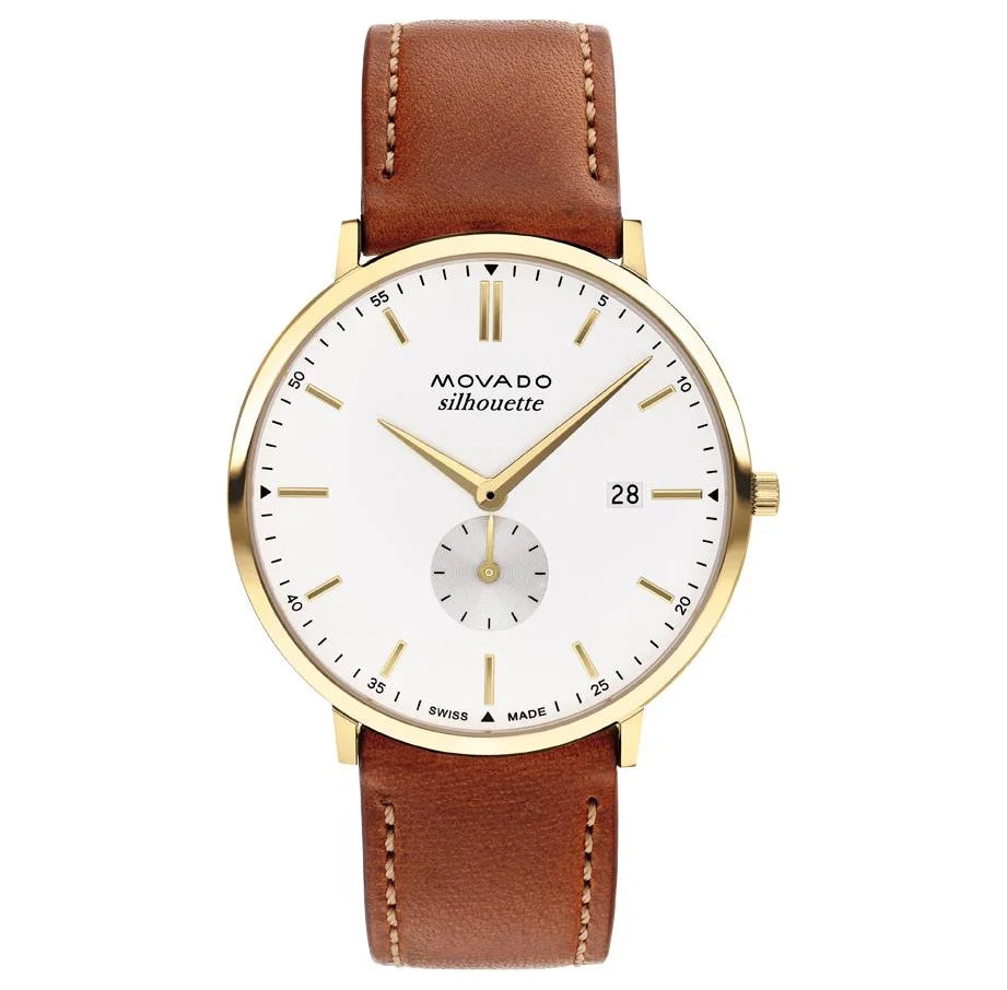 Yellow Gold Ion-Plated Case/Cognac Leather Strap/White Dial with sub dial