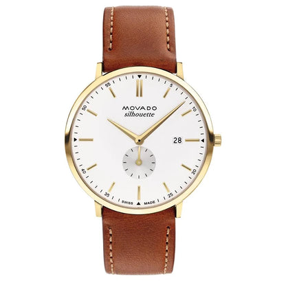 Yellow Gold Ion-Plated Case/Cognac Leather Strap/White Dial with sub dial