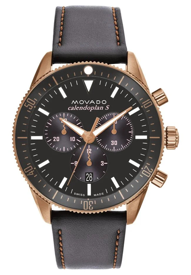Gold Plated Broze IP Steel Case/Grey Leather Strap/Grey Dial