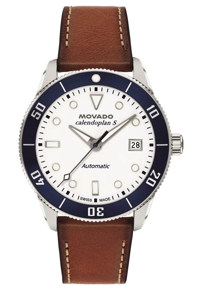 SS & blue aluminum Case/Cognac Leather Strap/White Dial