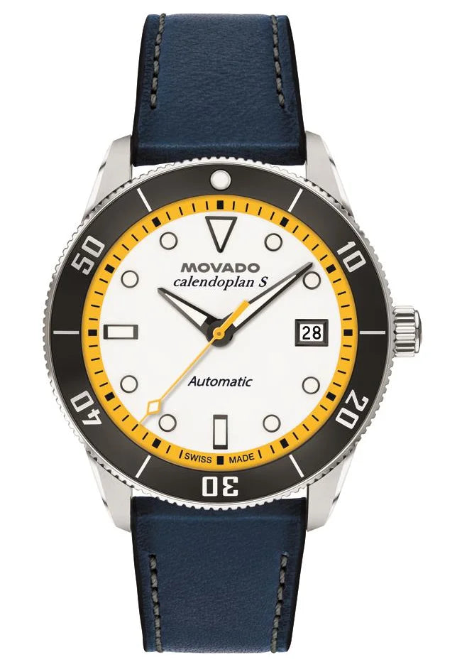 SS & grey aluminum Case/Blue Leather Strap/White Dial