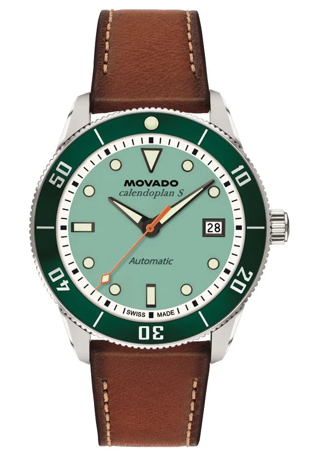SS & Green aluminum Case/Cognac Leather Strap/Aqua Dial