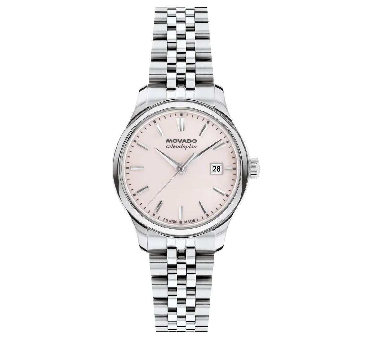 SS case and bracelet/Light pink lacquer dial/Date window at 3 o'clock