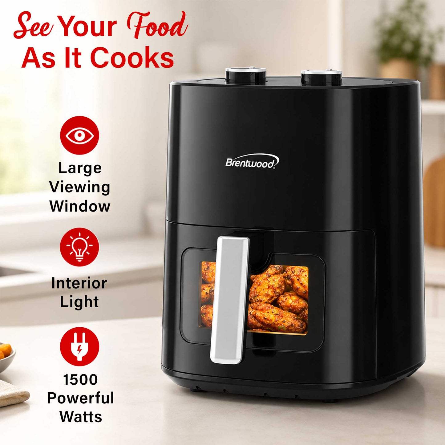 Brentwood 1500W 4.5-Quart Air Fryer with Easy View Window