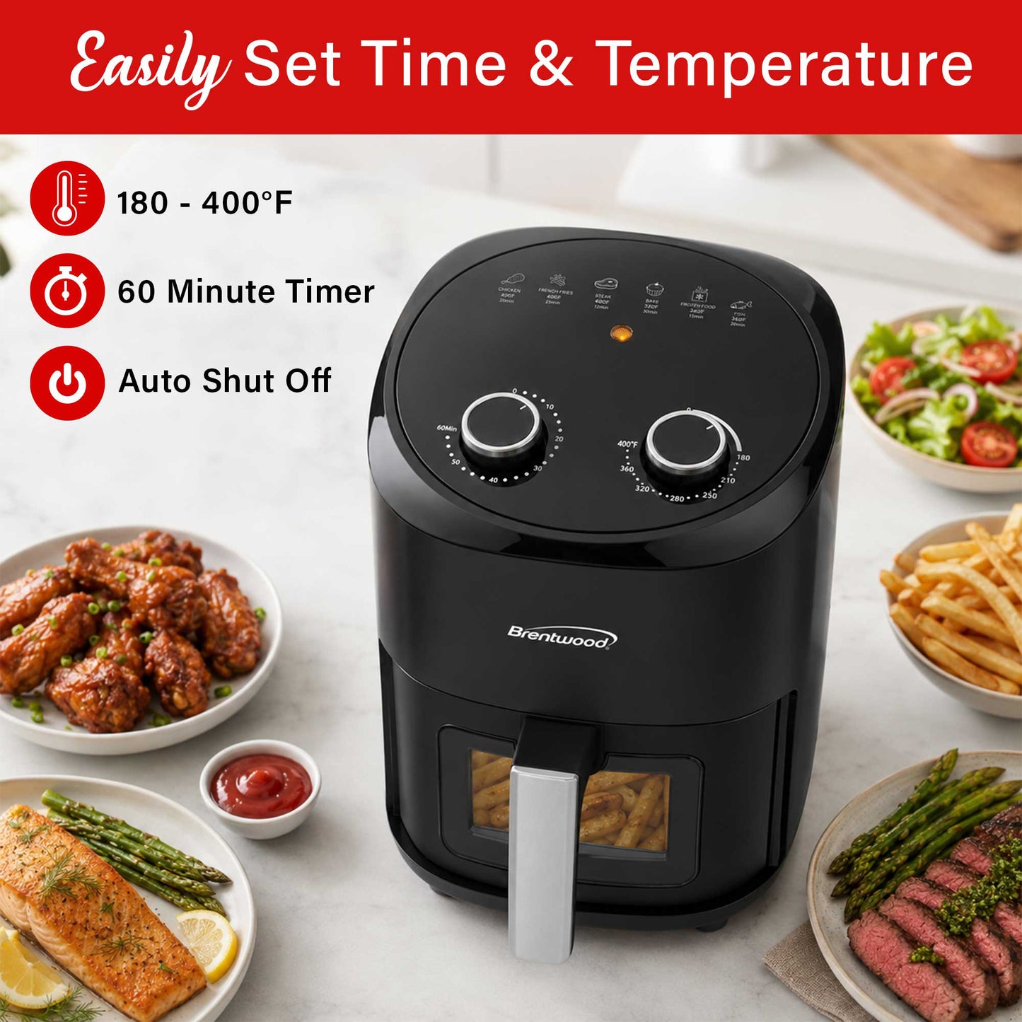 Brentwood 1500W 4.5-Quart Air Fryer with Easy View Window