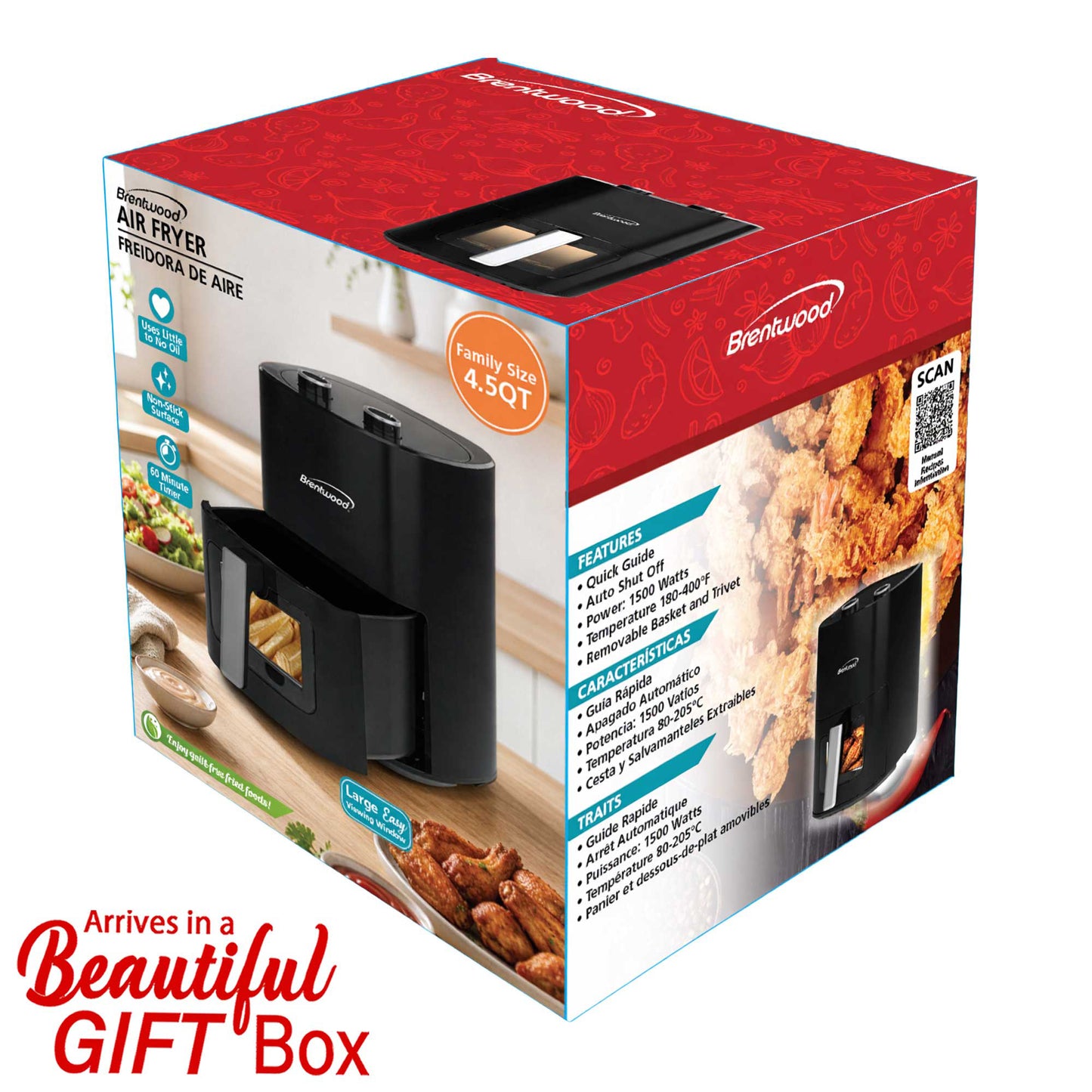 Brentwood 1500W 4.5-Quart Air Fryer with Easy View Window