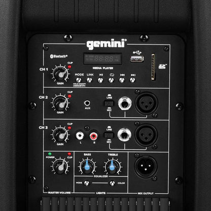 Gemini AS-2115BT-LT-PK 15" 2000W Bluetooth LED Powered PA Speaker Package with Stand & Microphone