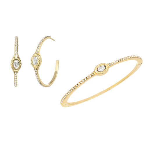 Coach Signature Logo Pave Hoops and Bracelet Gold