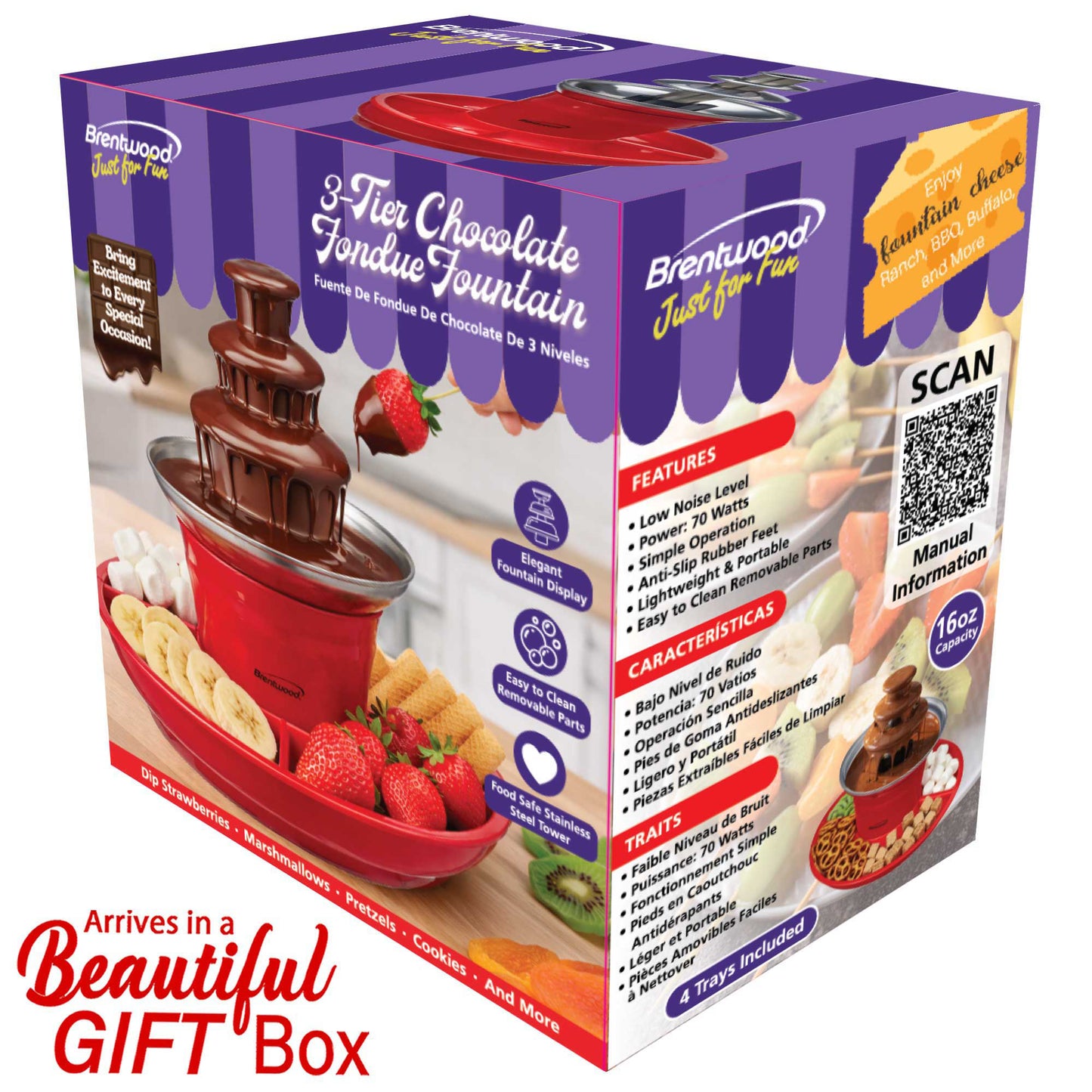 Brentwood 3-Tier Electric Chocolate and Cheese Fondue Fountain Machine