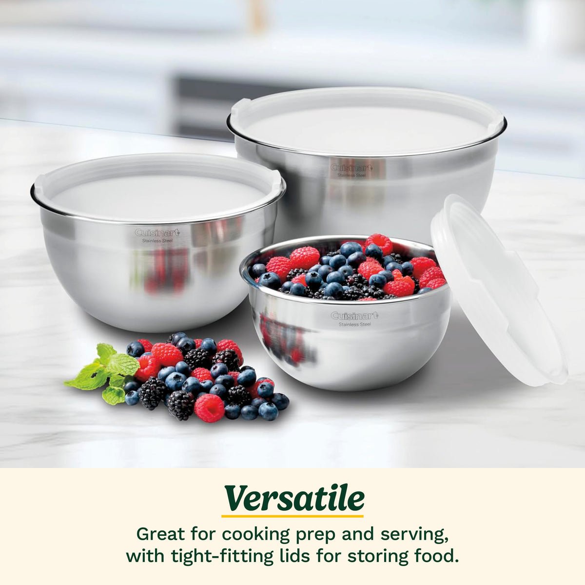 Cuisinart 3-Piece Stainless Steel Mixing Bowls with Lids