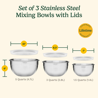 Cuisinart 3-Piece Stainless Steel Mixing Bowls with Lids