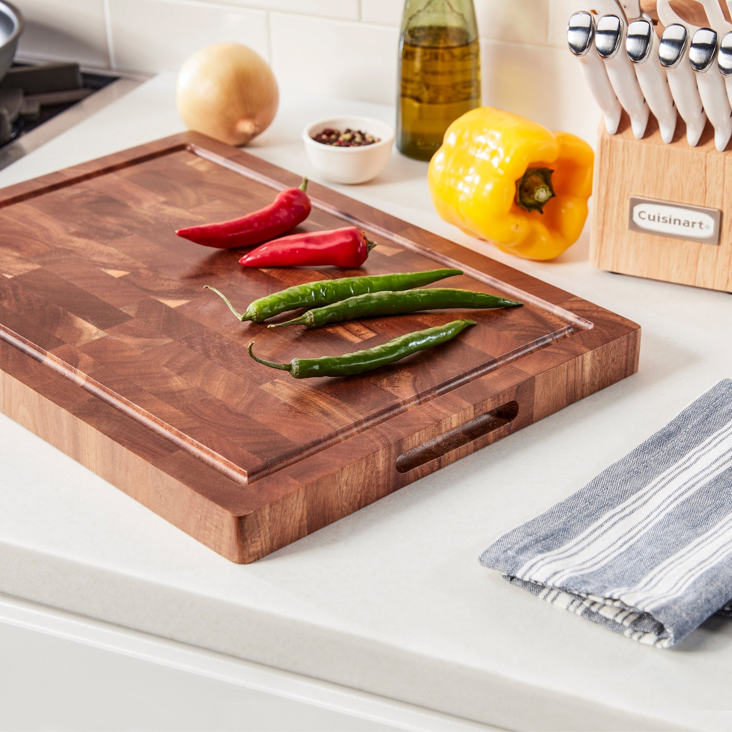 Cuisinart 17" Reversible End Grain Acacia Wood Cutting Board with Juice Well