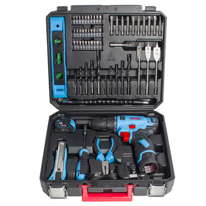 FIXTEC Tools 12V cordless Drill Kit with Battery, Charger & 60 Piece Accessory Kit