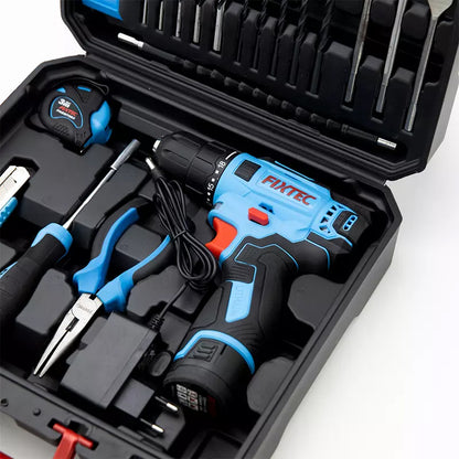 FIXTEC Tools 12V cordless Drill Kit with Battery, Charger & 60 Piece Accessory Kit