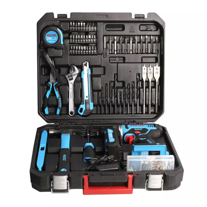 FIXTEC Tools 20V cordless Drill Kit with Battery, Charger & 221 Piece Accessory Kit