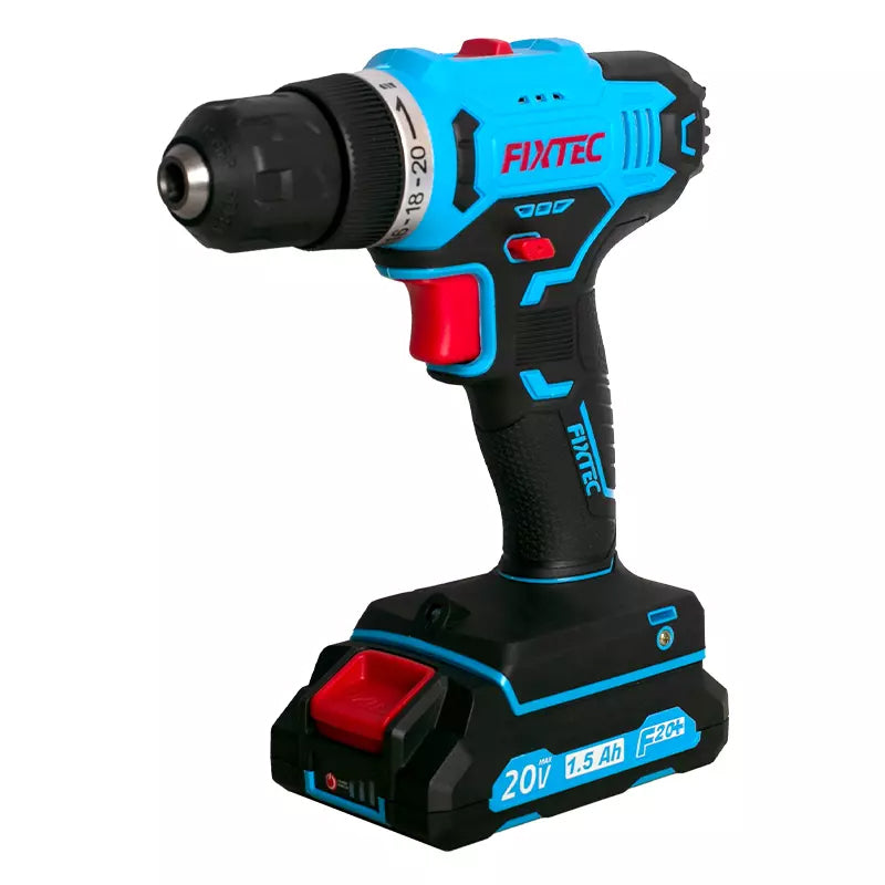 FIXTEC Tools 20V cordless Drill Kit with Battery, Charger & 221 Piece Accessory Kit