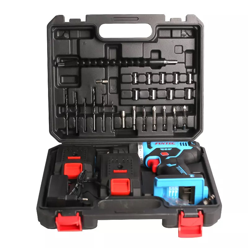 FIXTEC Tools 20V Cordless Drill Kit with (2) Batteries, Charger, Storage Case, Accessories