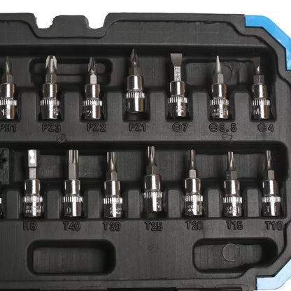 FIXTEC Tools Car Mechanics Tool Set with 1/4 inch Drive Quick Reversible Ratchet Handle (46-Pieces)