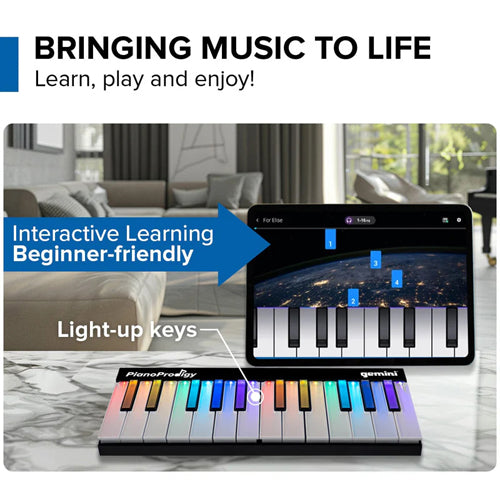 Gemini GPP‑101 PianoProdigy, 24‑Key Wireless Bluetooth MIDI Learning Keyboard
