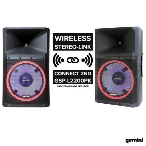 Gemini GSP‑L2200PK, 15″ 2,200 W Bluetooth PA Party Speaker System with Stand & Mic
