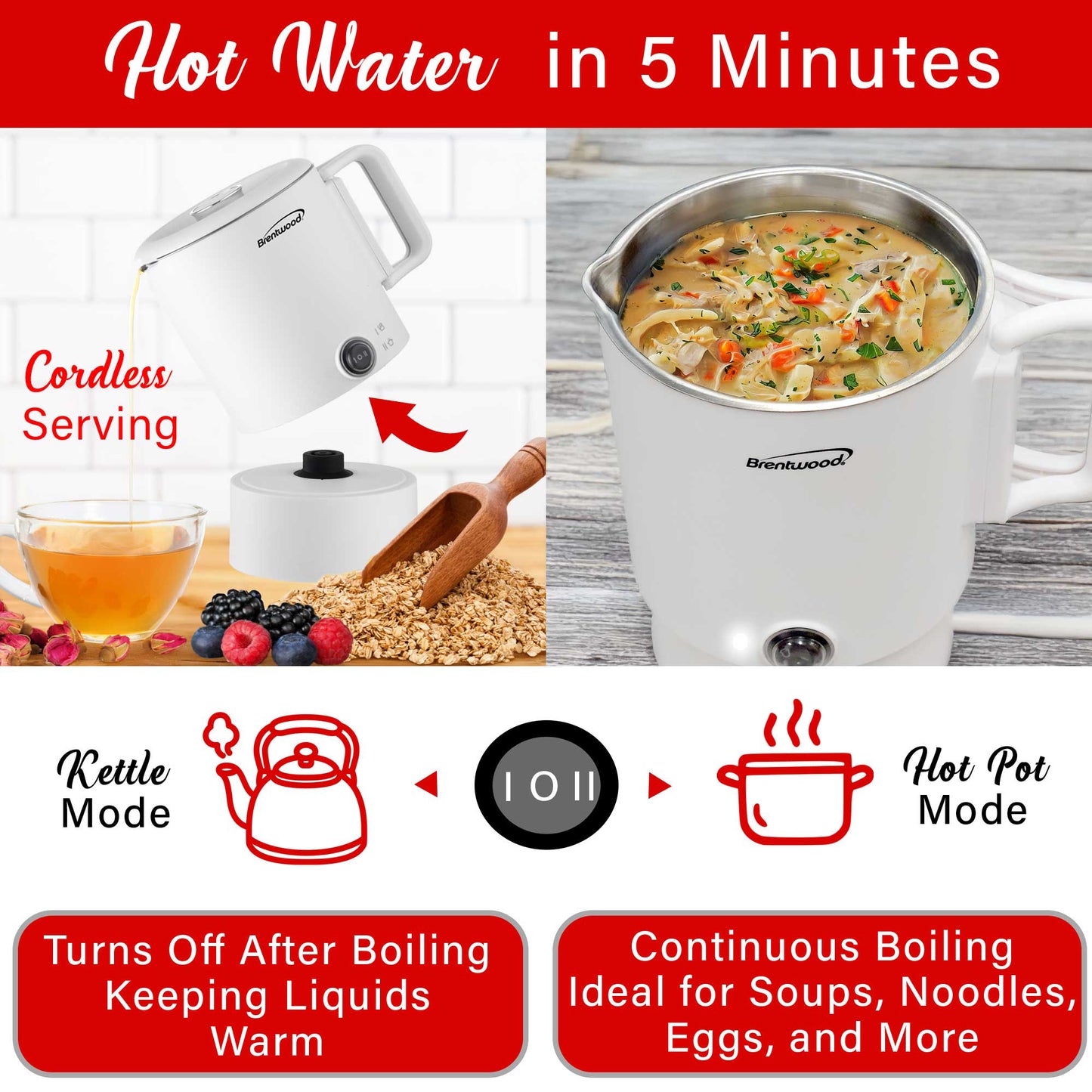 Brentwood 27oz Electric Travel Kettle & Hot Pot