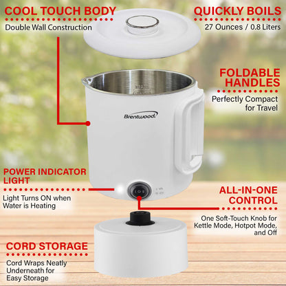 Brentwood 27oz Electric Travel Kettle & Hot Pot