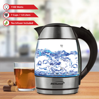 Brentwood 1.8L Cordless Glass Electric Kettle with Tea Infuser