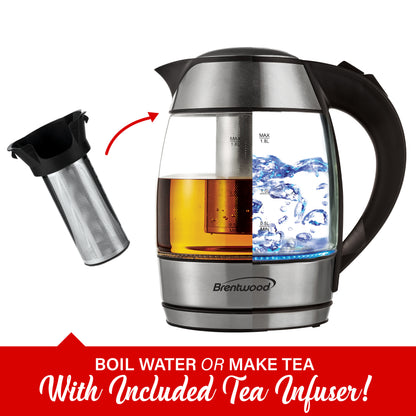 Brentwood 1.8L Cordless Glass Electric Kettle with Tea Infuser