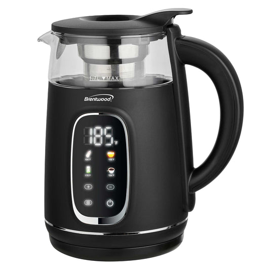 Brentwood 1100W 1.7L BPA Free Cordless Digital Glass Electric Kettle with Tea Infuser