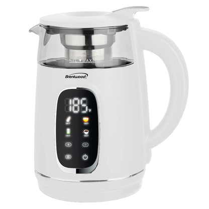 Brentwood 1100W 1.7L BPA Free Cordless Digital Glass Electric Kettle with Tea Infuser