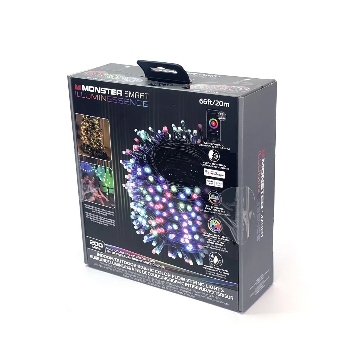 Monster Smart Illuminessence Indoor/Outdoor RGB+IC Color Flow String Lights – 66ft / 20m, 200 LEDs