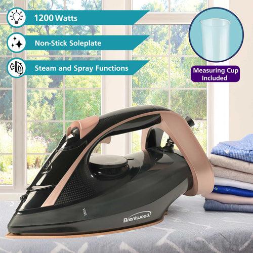 Brentwood Ceramic Non-Stick Steam Iron with Temperature Dial