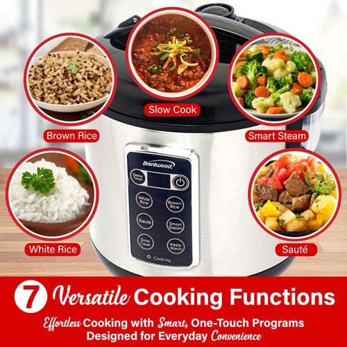 Brentwood 16-Cups Cooked/8-Cups Uncooked 7-Function Smart Multi-Cooker
