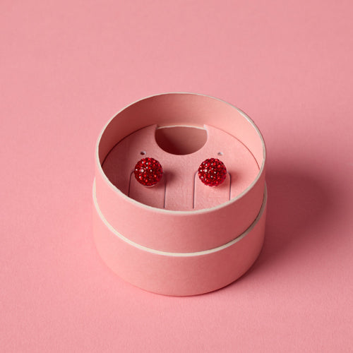 Hillberg & Berk Small Red Velvet Sparkle Ball™ Stud Earrings