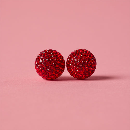 Hillberg & Berk Medium Red Velvet Sparkle Ball™ Stud Earrings