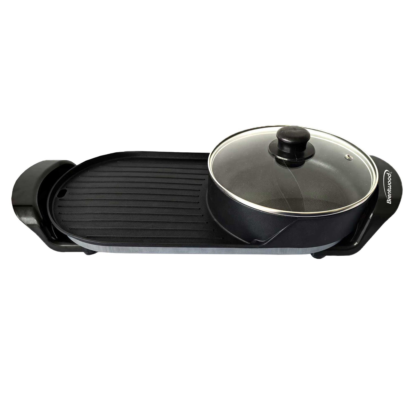 Brentwood 2-Quart 2-Sided Electric Hot Pot and 18” x 9” Korean BBQ Grill with Ceramic Non-Stick Surface