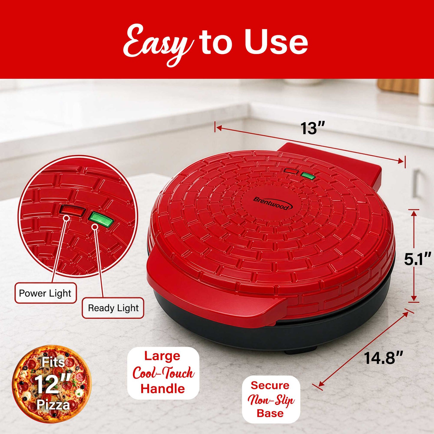 Brentwood 12-Inch Ceramic Non-Stick Pizza Maker and Griddle